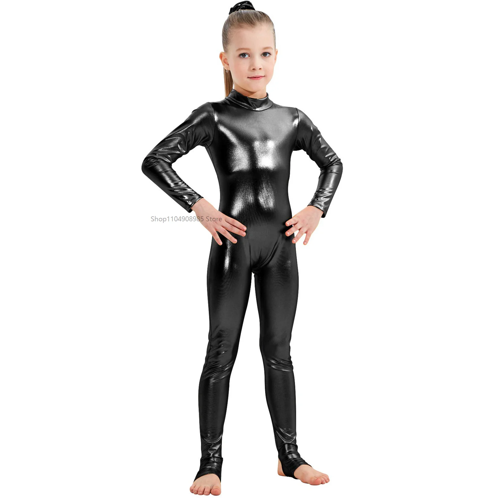 Shiny Acrobatic Jumpsuit Girls Metallic Unitards Dance Wear Gymnastics Leotards Dancewear Stage Show Suit Halloween Costume view 5