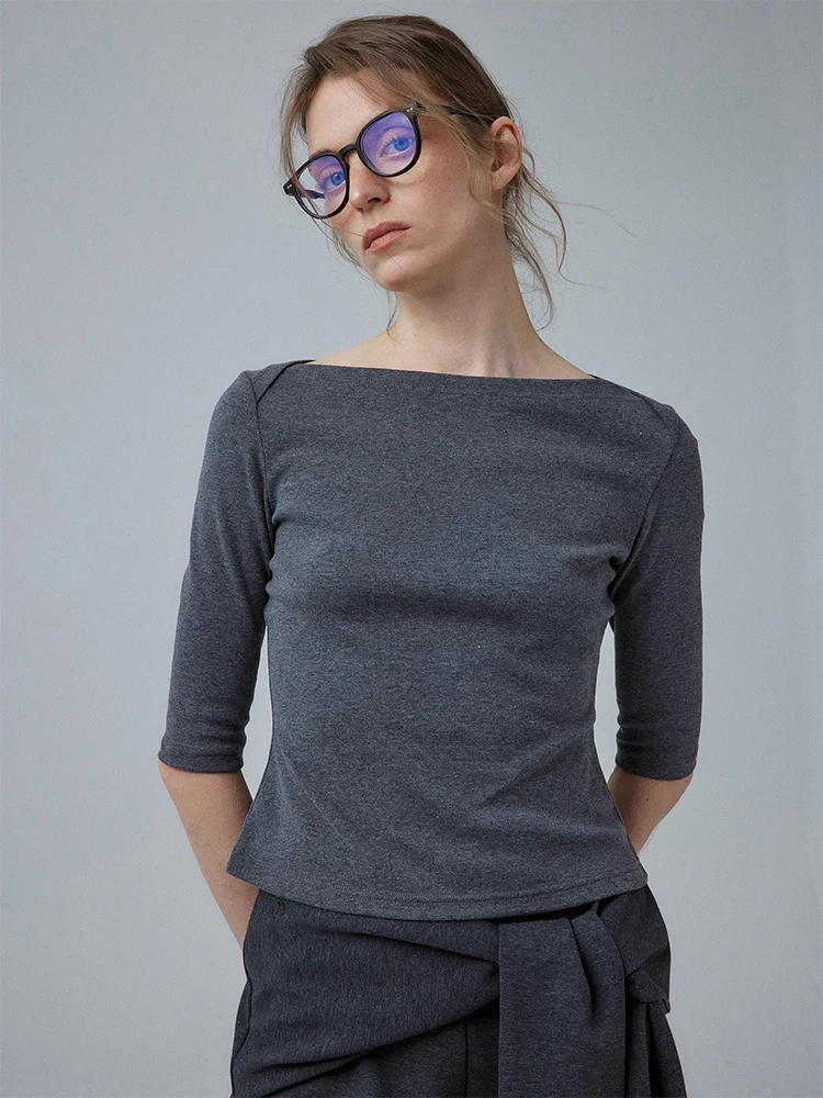 

Женская футболка приталенного кроя Crew Ne ort Sve ey Base Summer Casual Sle Faionable Boat Ne Top Ci Walk Подходит