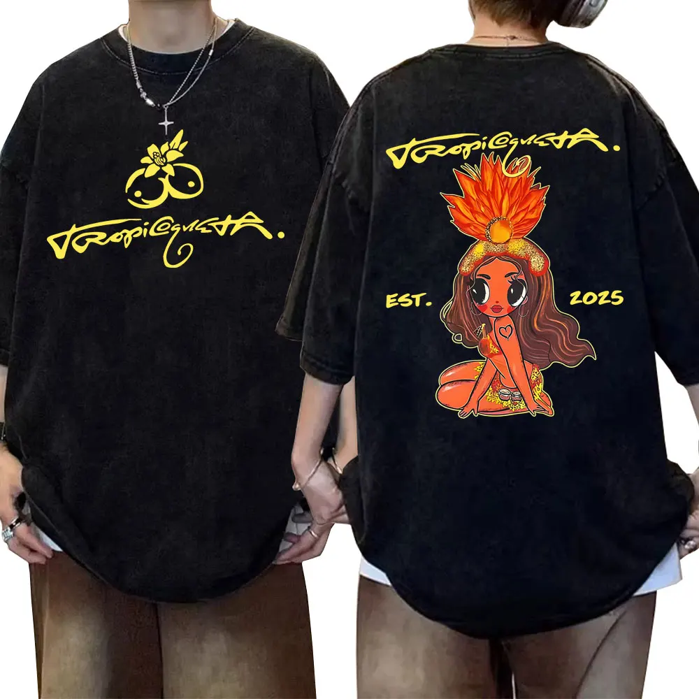 

Washed Karol G Tropicoqueta 2025 T-shirt Summer Men Women Hip Hop Fashion Short Sleeve Tshirt Male Vintage Oversized Streetwear
