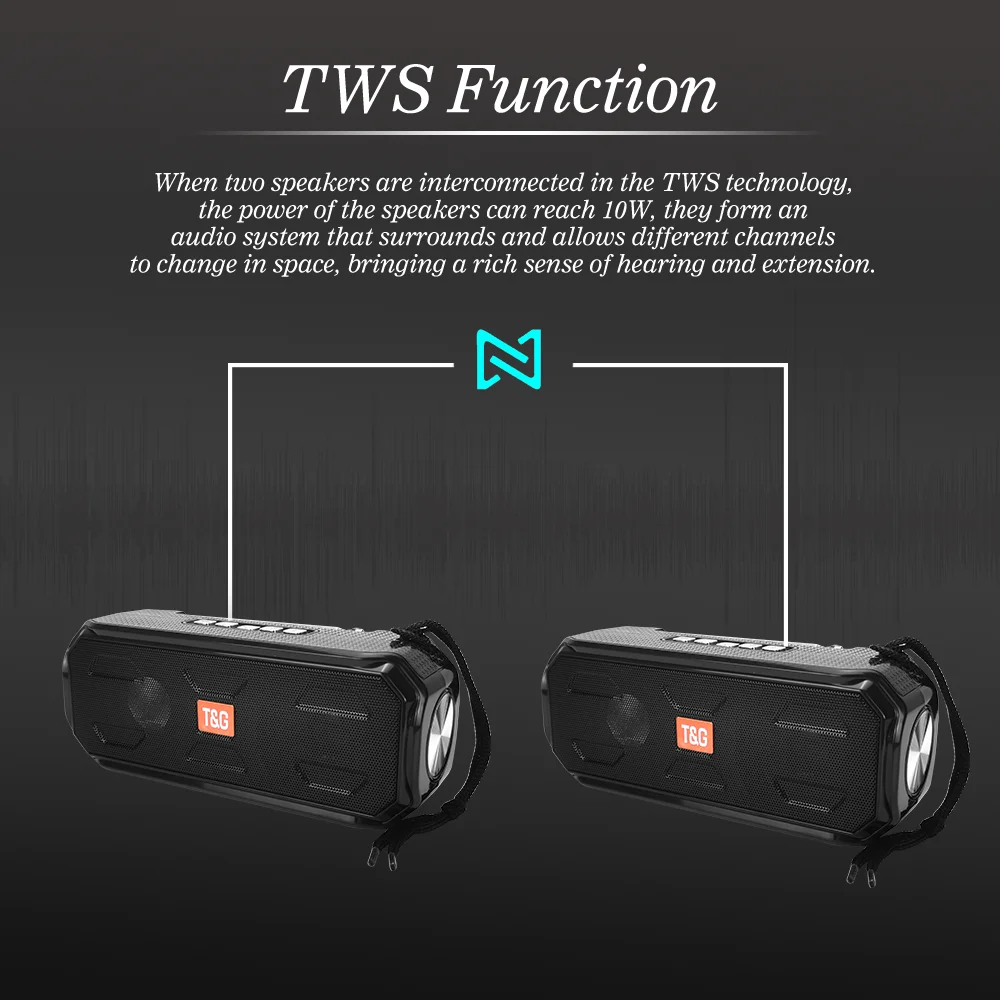 Outdoor Bluetooth Speakers Column Wireless Riding Stereo Music Player TG280 1200mAh AUX FM Radio Flashlight