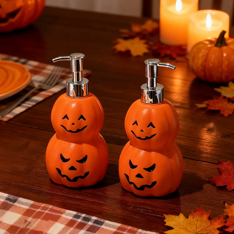European Ceramic Pumpkin Lotion Bottle Creative Halloween Ghost Pumpkin Shaped Decorative Bottle for Home Skincare Storage Gift