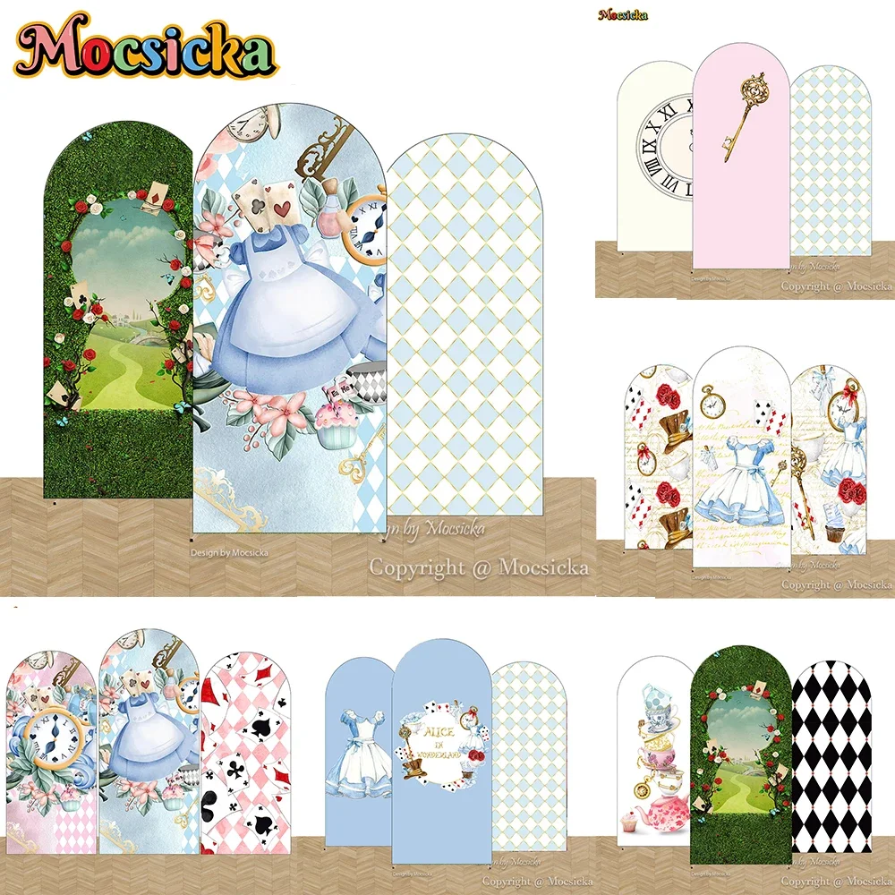 Mocsicka أليس في بلاد العجائب حفلة مقوسة خلفية عيد ميلاد فتاة الشاي حفلة التصوير زهرة ساعة الجيب خلفية صورة طفل