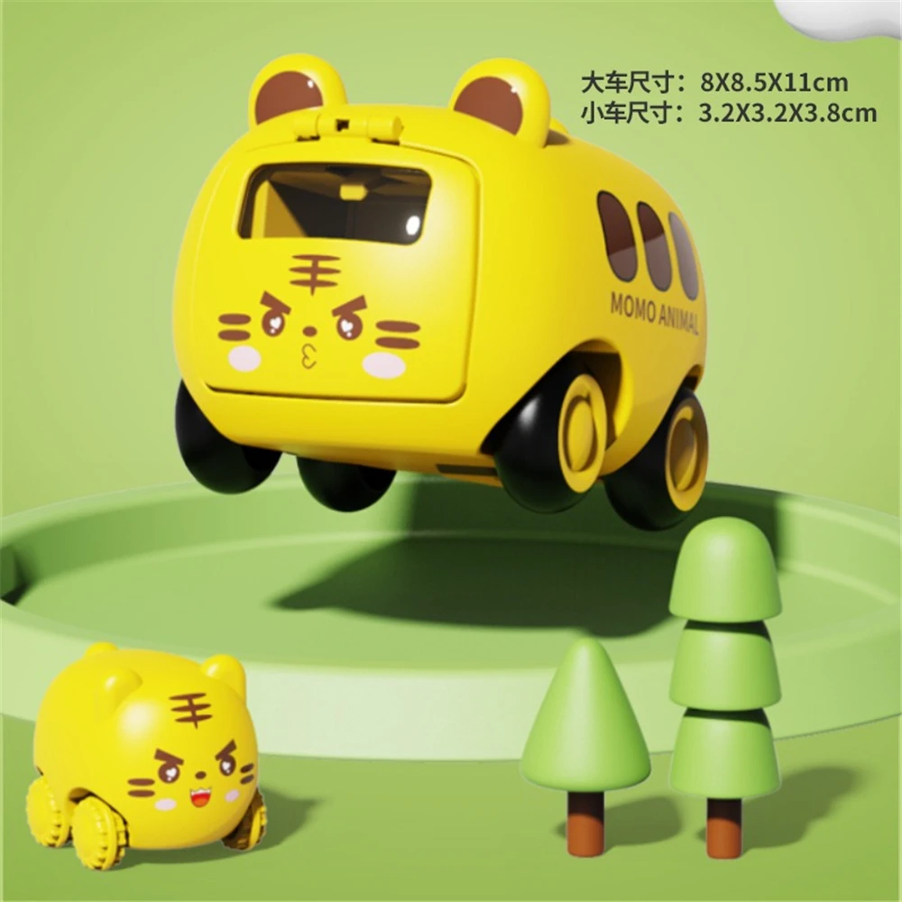 New children's Press Ejection Net Celebrity Mini Cute Car Cartoon Bus Slide Boy Educational Toy for Birthday Christmas Gift