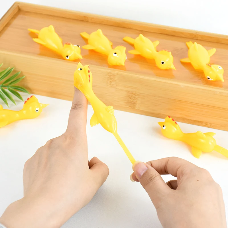 10Pcs Finger Catapult Chicken Game Slingshot Chick Elastic Flying Finger Sticky Decompression Toy Kids Birthday Party Gift Decor