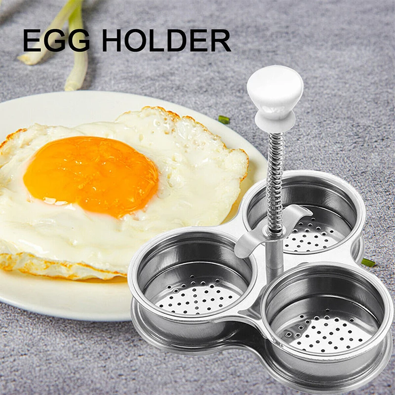 

Stainless Steel Poached Egg Pot Cookware Three Compartments Breakfast Egg Cooker Creative DIY Spring Handle Kitchen Egg Tool