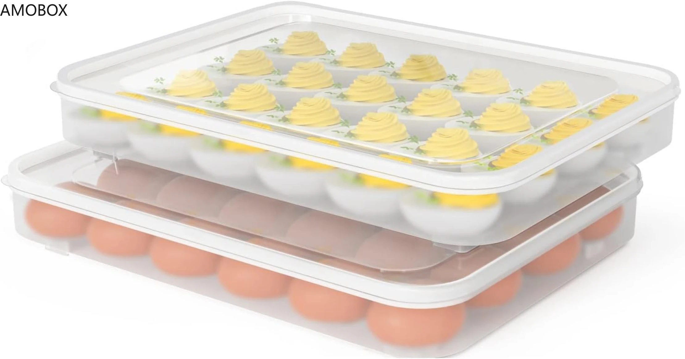 

AMOBOX-Egg Container with Lid,Plastic Holder for Refrigerator, Clear Storage,Fridge Stackable Countertop, Portable, 24 Eggs