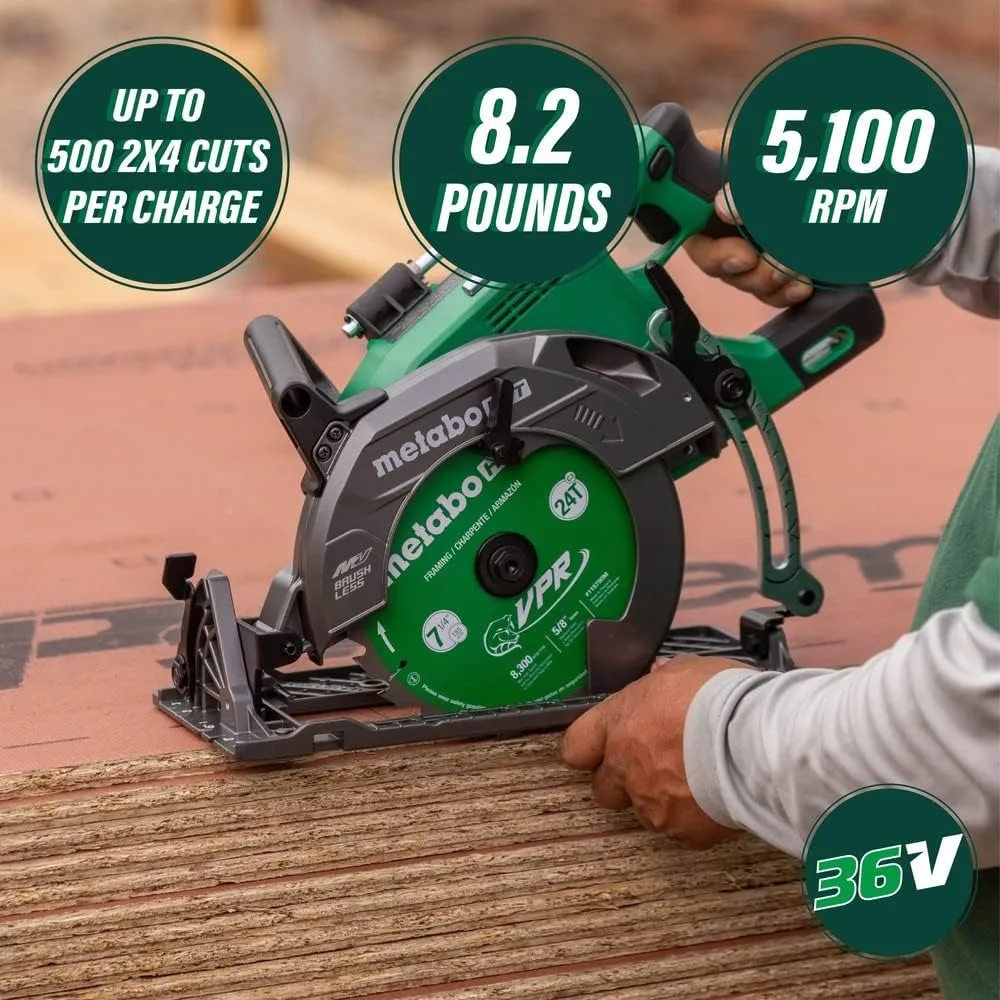 36V MultiVolt™ Cordless Rear Handle Circular Saw Kit | Optional AC Adapter | 7-1/4-Inch Blade | 500 Cross Cuts Per Charge