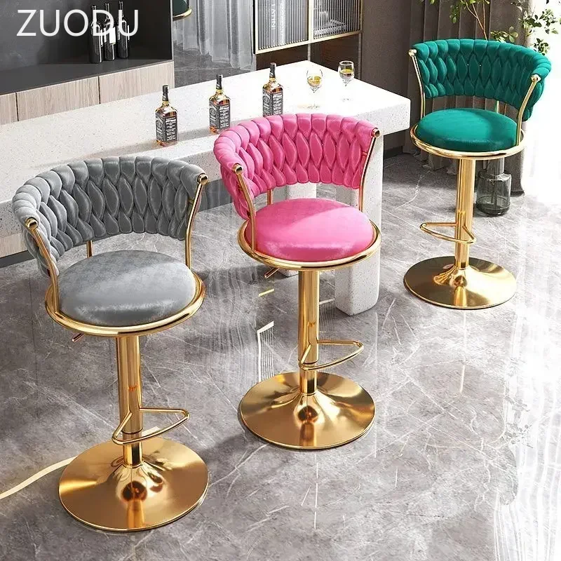 

Black and Golds Bar Stool Beige High Kitchen Home Light Luxury Backrest Chair Iron Island Chaise De Bar Dining Chairs Furniture