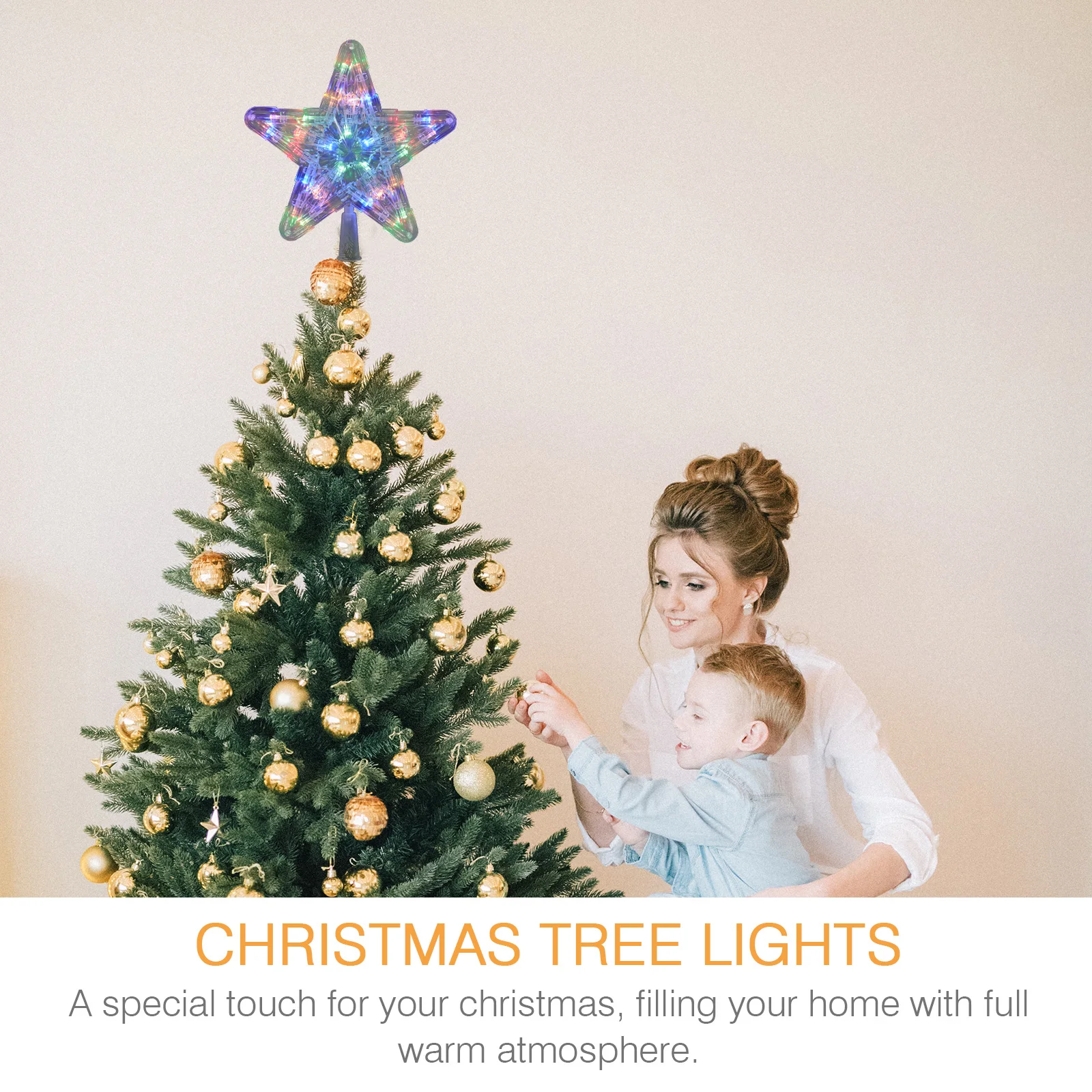 

2Pcs Christmas Tree Top Star Light Plastic Crystal 30 Leds Colorful Warm White LED Star Treetop Light Holiday Party Decor