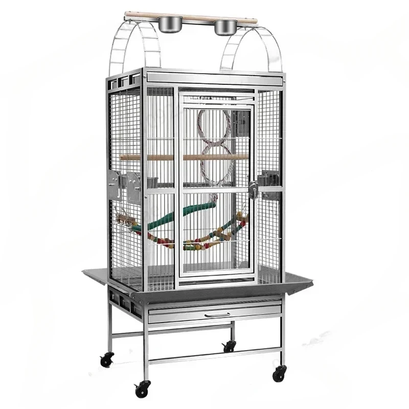 Stainless Steel Parrot Cage Medium Large Deluxe Bird Cottage Extra Large Space Parrot Breeding Cage with Wheels 51*61*152cm