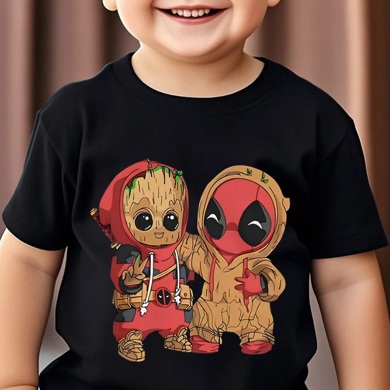 

Летняя футболка Deadpool Groot Marvel для мальчиков, одежда для отца и сына, детская семейная одежда для родителей и детей, повседневная мужская одежда большого размера с коротким рукавом