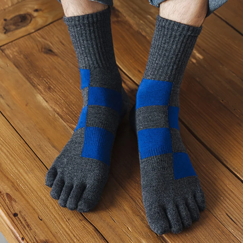 Mans Boy Five Finger Socks Short Compression Cotton Rectangle Fitness Anti-Bacterial Breathable Vintage Outdoor Toe Sport Socks