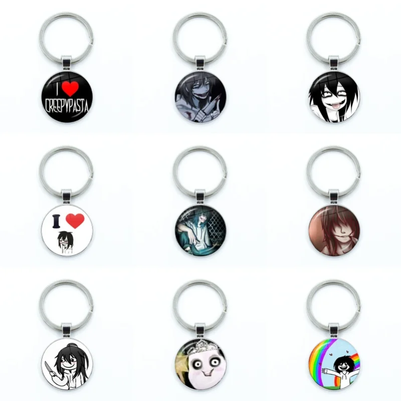 Horror Game Jeff And Jane The Killer Creative Jeff x Jane Glass Pendant Keychain Jewelry Charm Bag Souvenir Key Ring