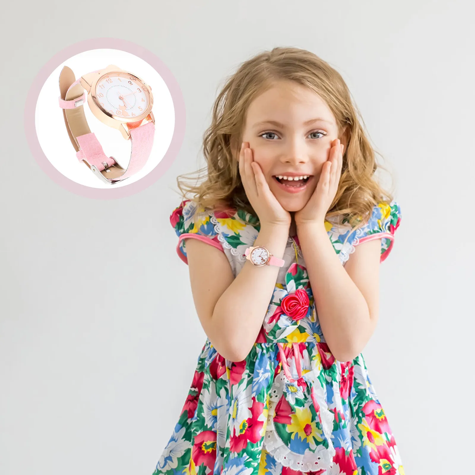 

Children Watch Kids Quartz Watches Pink Strap Cartoon Cat Design Fashionable Comfortable Eco Friendly Durable Precise