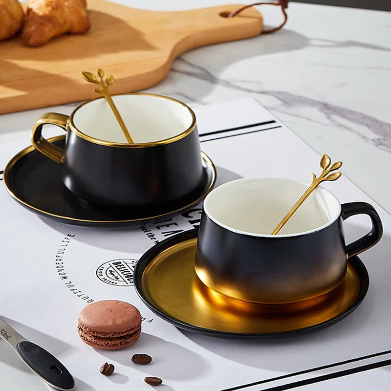 

Light luxury gold-plated silver-plated ceramic coffee cup and saucer set ins high-value simple office home souvenir cup