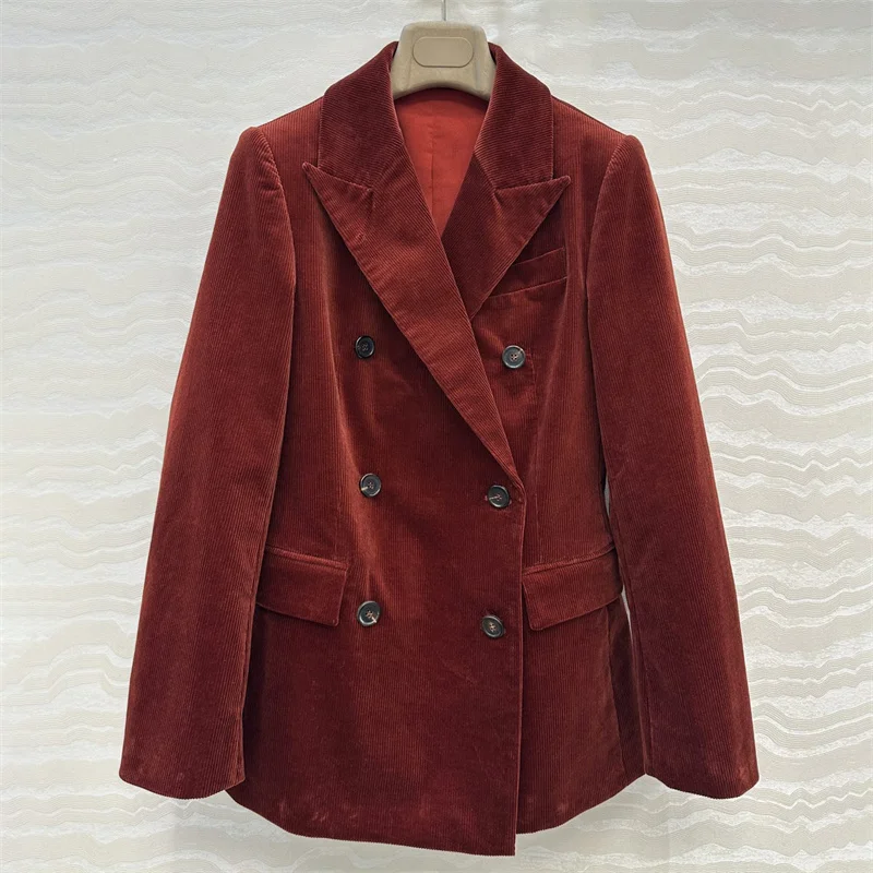 

Women's jacket New double breasted slim fit women's suit jacket for autumn 2025 pure cotton long sleeved top y2k Women's blazer