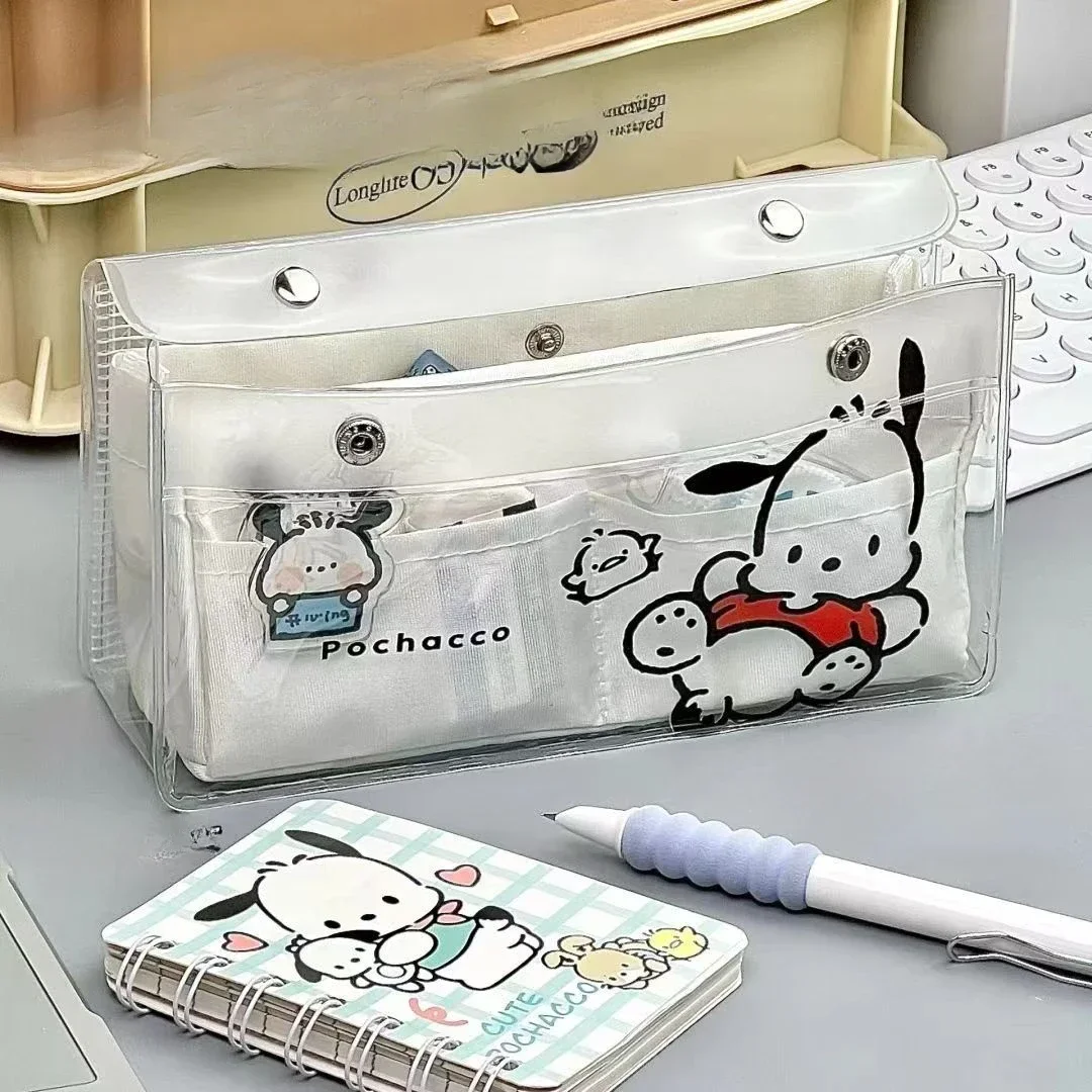 New Sanrio Cartoon Cute Translucent Pochacco Pencil Bag Pvc Waterproof Stationery Bag Large Student Multifunctional Pencil Case