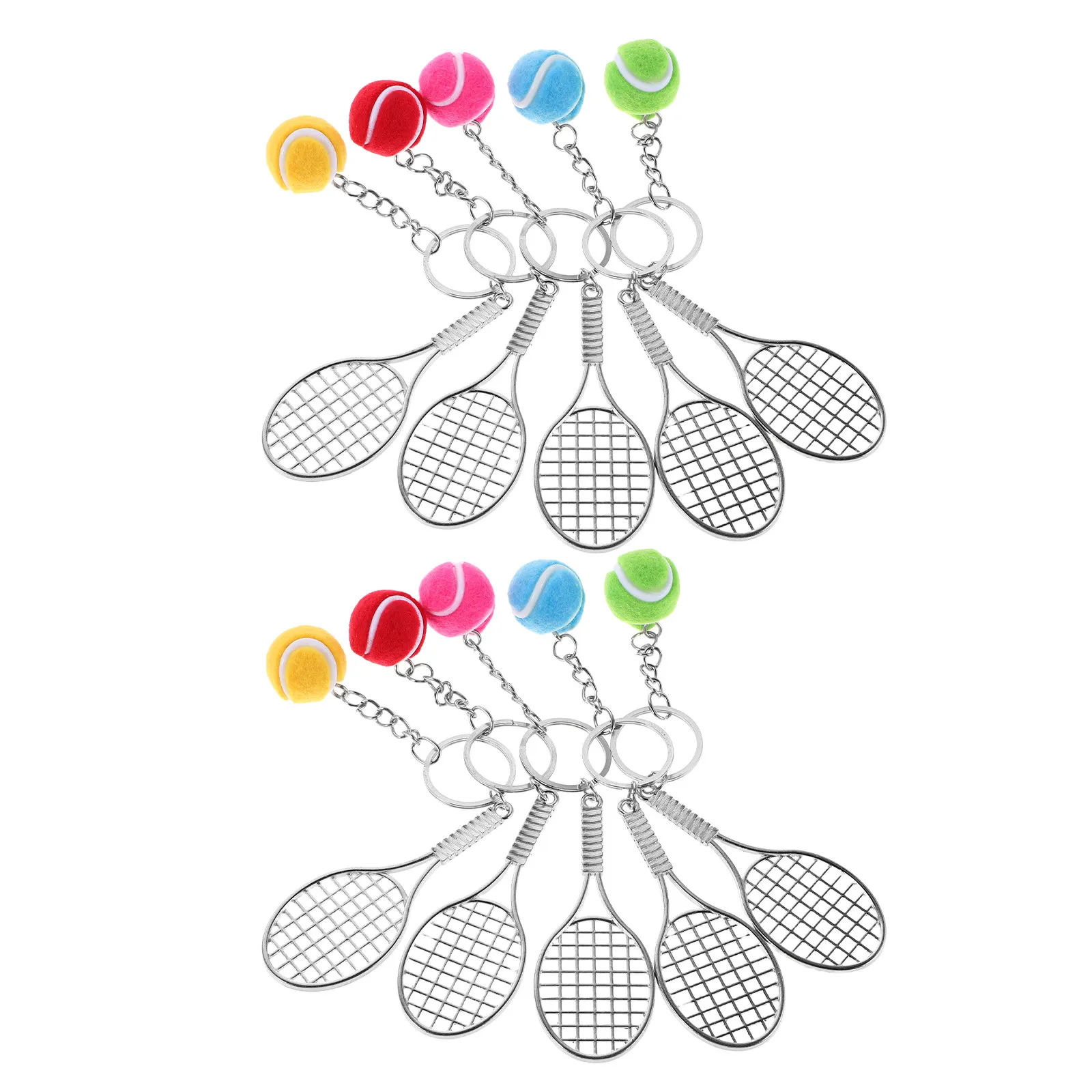 10Pcs Mini Tennis Racket Keychain Set with Ball Sport Party Favors Bag Charms School Carnival Rewards