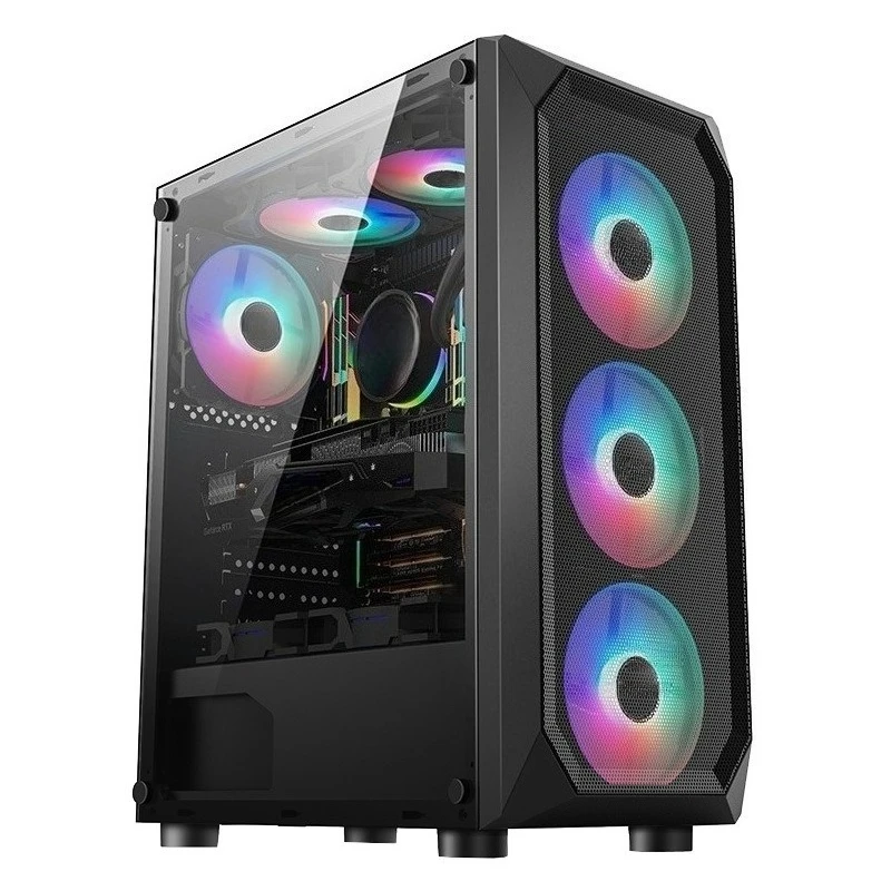Tempered Glass Side Panel PC Case, ATX Gaming Computer Chassis, Water Cool Supported Dustproof Desktop Housing