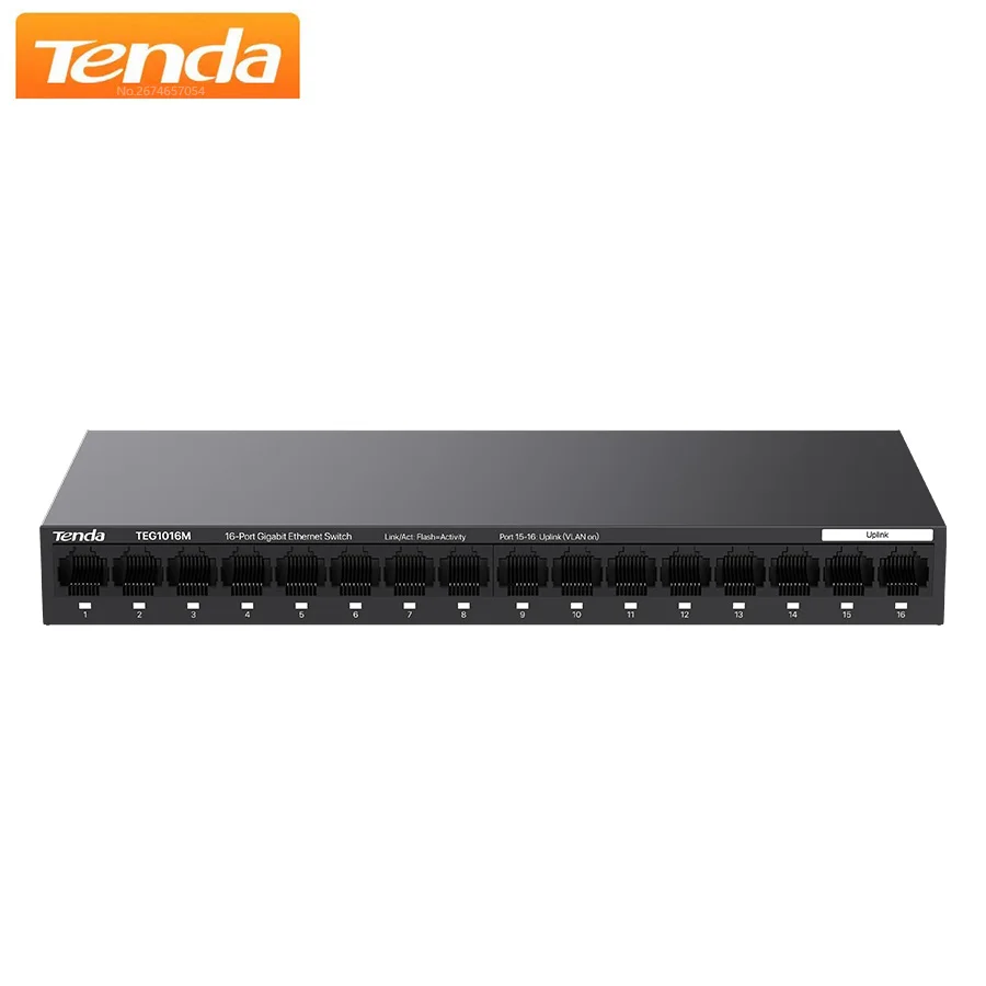 tenda-teg1016m-16-port-gigabit-ethernet-switch-unmanaged-plug-play-traffic-optimization-fanless-metal-design