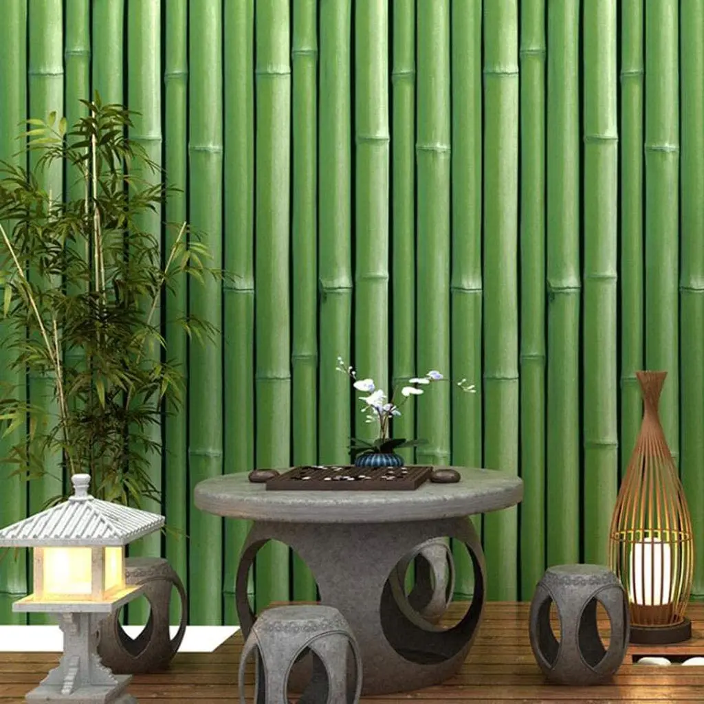 

Self Adhesive Wallpaper Vinyl Green Solid Color Peel and Stick Wall Paper Roll for Wall Kitchen Bathroom Shelves Decor 3D Bamboo