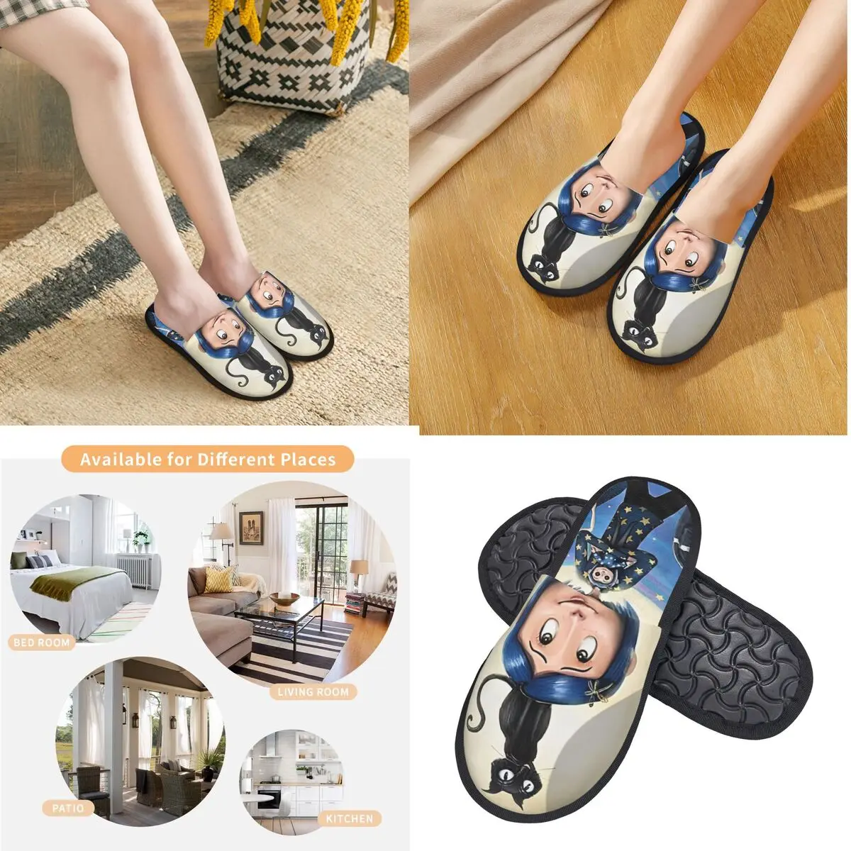 Coraline Doll Horror Cartoon Winter Cotton Home Slippers Living Room Cozy Household Fur Slides Slippers Non Slip