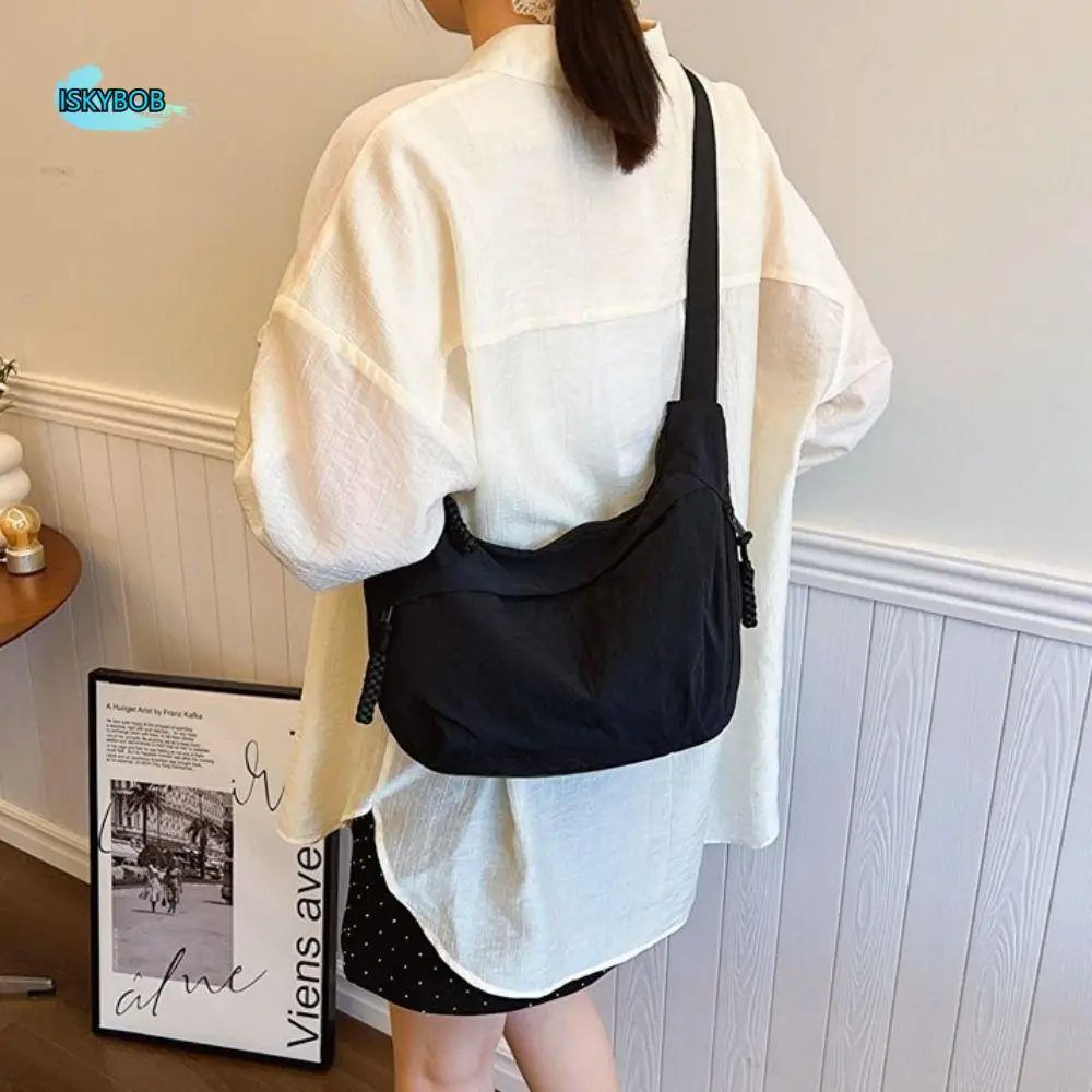

Washed Large Capacity Women Shoulder Bag Nylon Solid Color Dumpling Bag Casual Korea Messenger Bag Summer