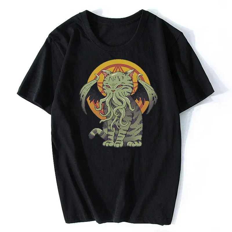 

Kawaii Great Cthulhu смешная аниме футболка с кошкой мяу для мужчин и женщин хлопковая Повседневная футболка унисекс уличная женская футболка
