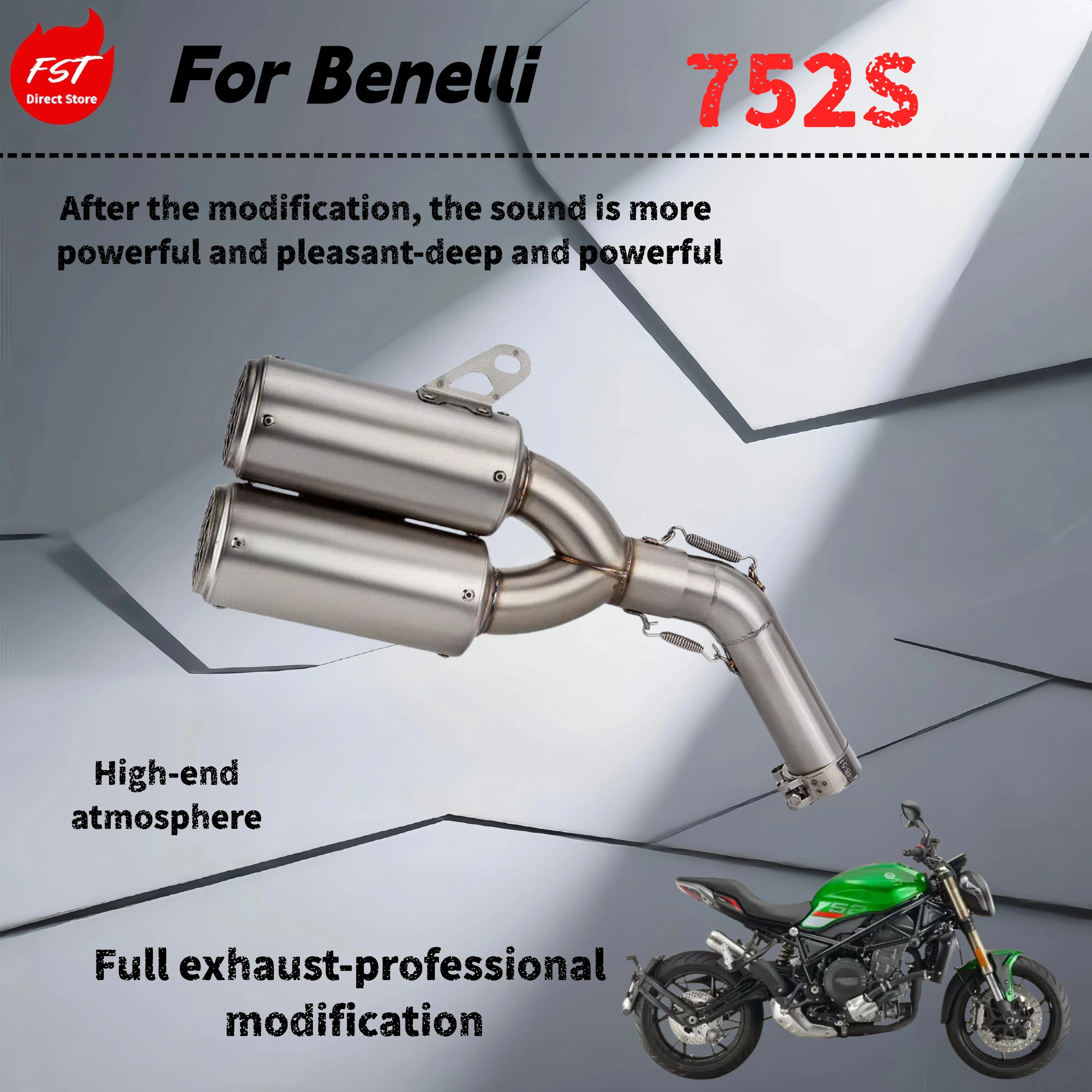 

For Benelli 752S-Modified mid-tail exhaust pipe-the sound is deep, rich and powerful