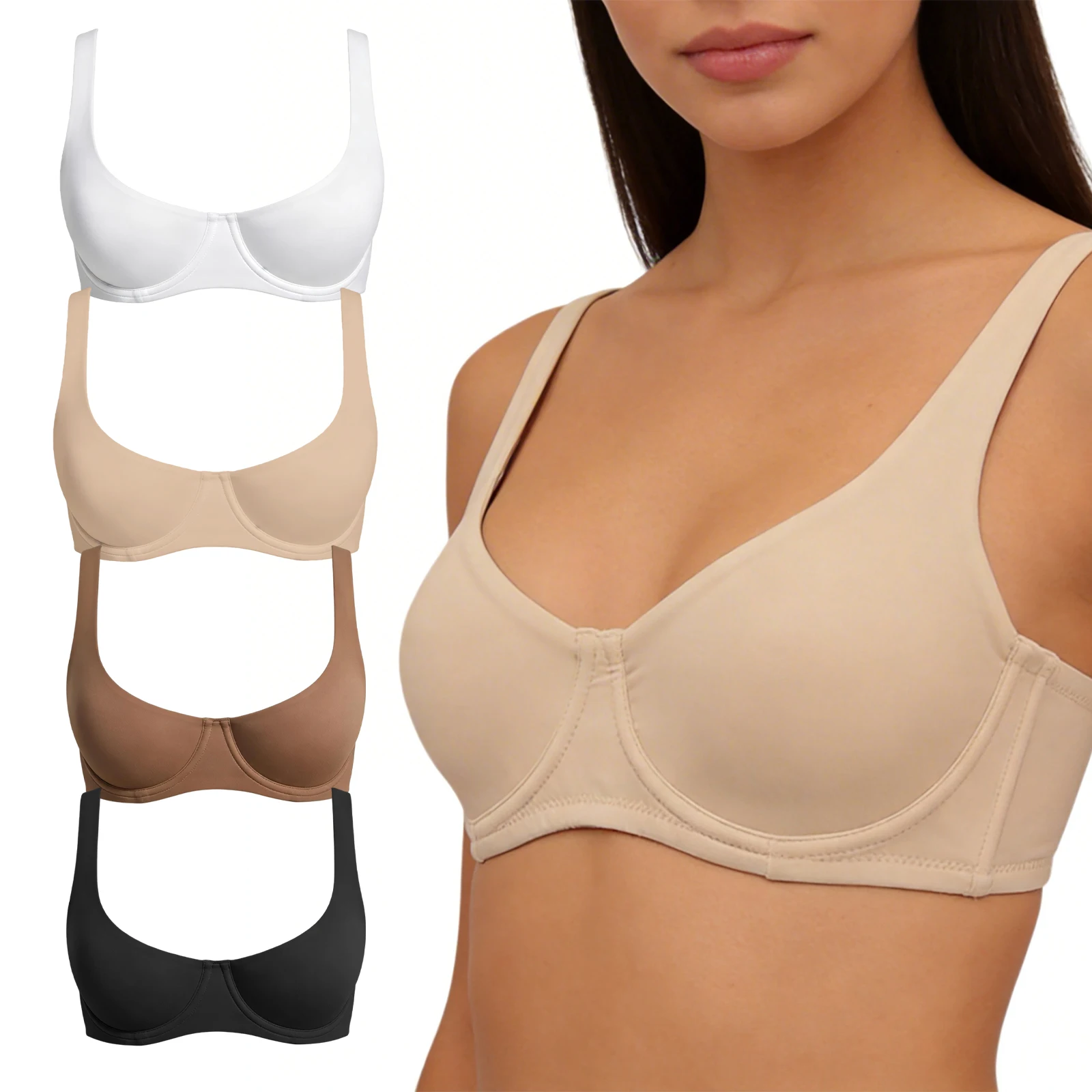 Underwire Unpadded Bra Women Chest High Support Gather Bralette Seamless Solid Color Plus Size Breathable Invisible No Trace Bra image 3