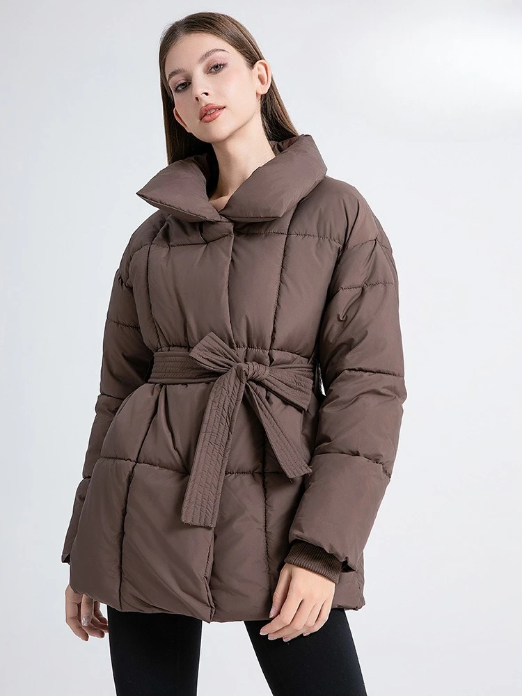 Winter Cotton Women's Padded Puffer Coat Thicken Warm Pocket Snow Parka for Student Mid Length Zipper Jacket Women Clothing