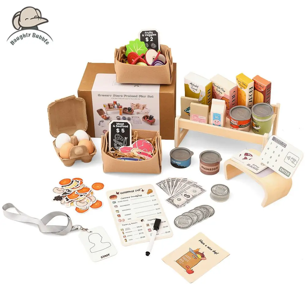 Baby Educational Toys Playhouse, Shopping Toys Children's Interactive Simulation Supermarket Game Kid Wooden Vegetable Food Toy