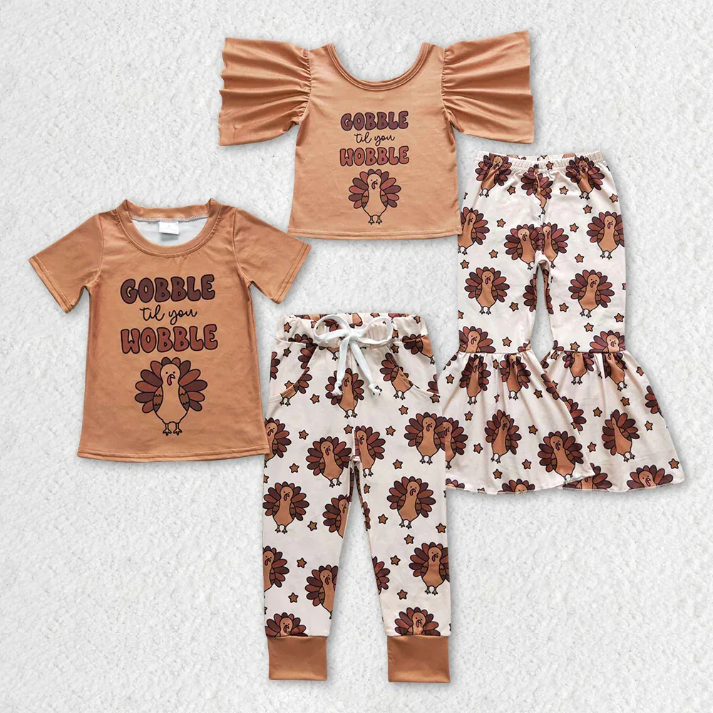 

BSPO0119 Autumn Boutique kids clothes boys Thanksgiving turkey short Sleeve pants sets Wholesale baby girl clothes