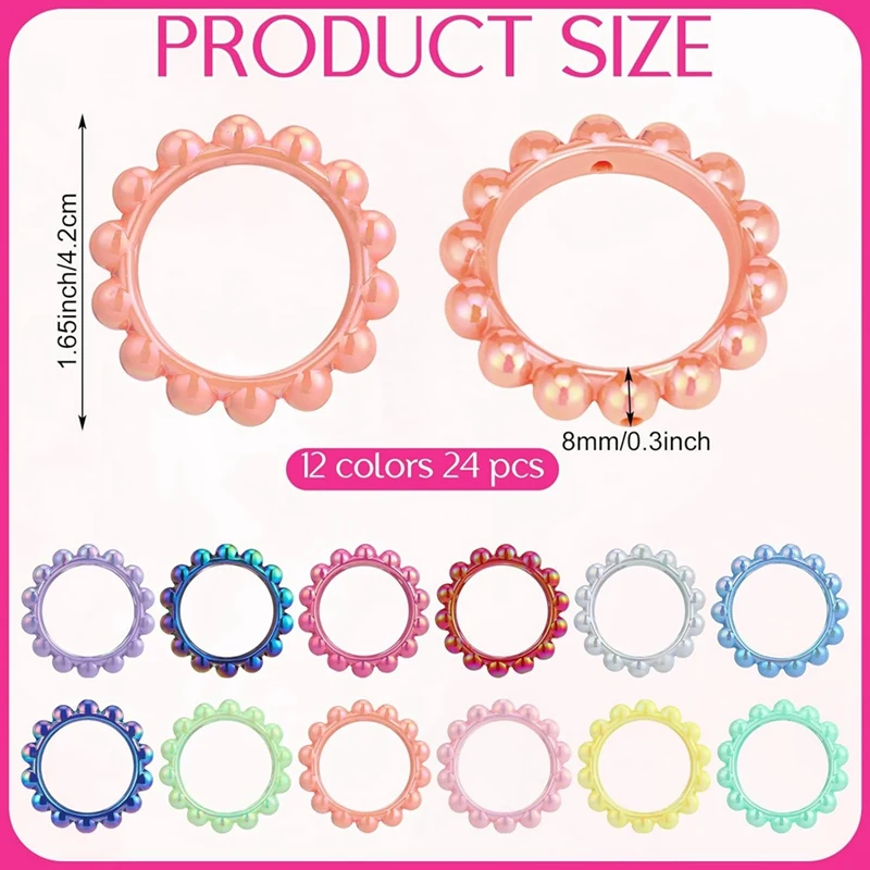 20Pcs Acrylic Beaded Frame 48Mm Round Beaded Loop With 2 Holes DIY Focal Beaded Frame For Hanging Decorations Easy To Use