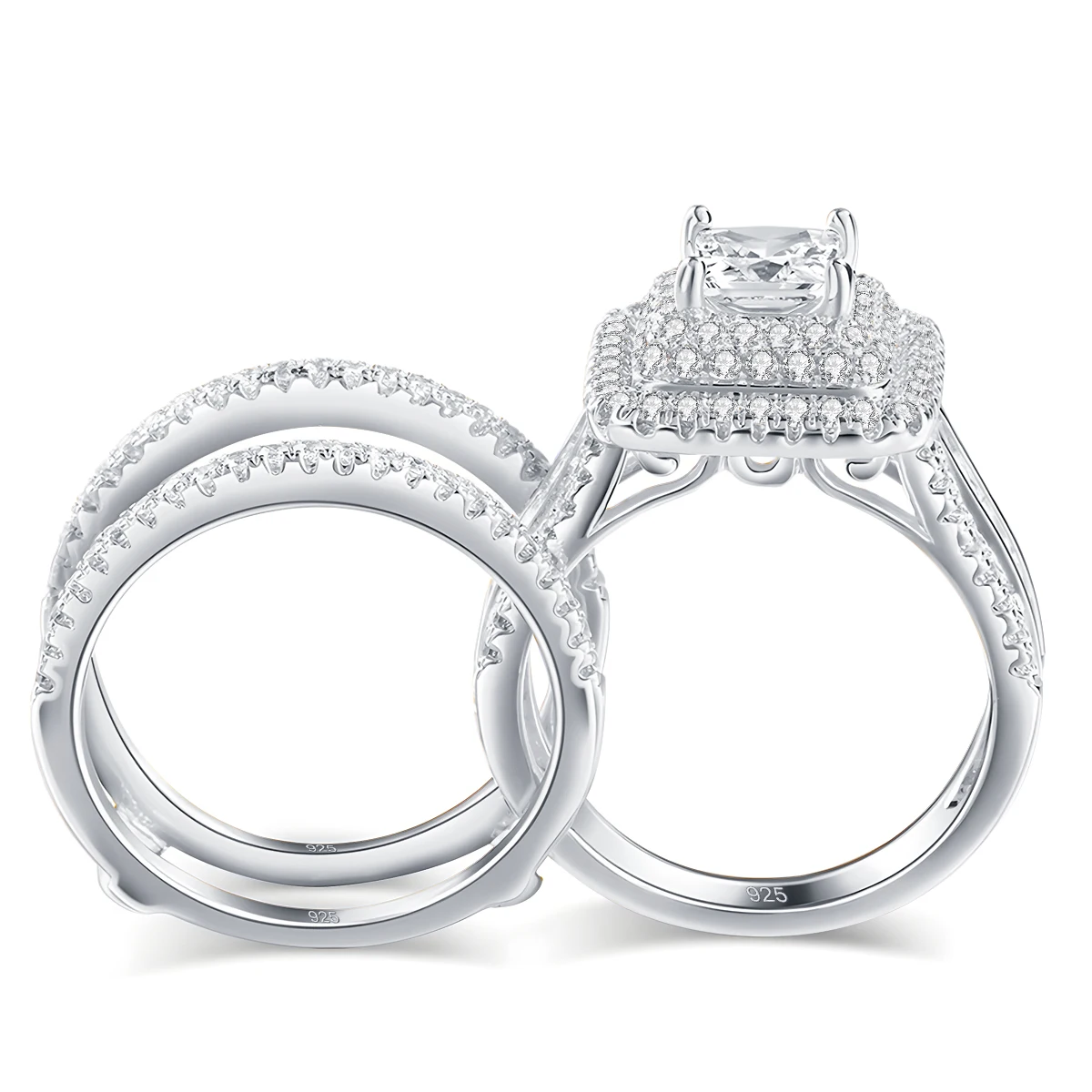 Imagem -05 - Moissanite Anéis Conjunto para Mulheres Jóias de Noivado 100 Prata Marca de Luxo Designer Certificado Casamento Atacado 925 Pcs