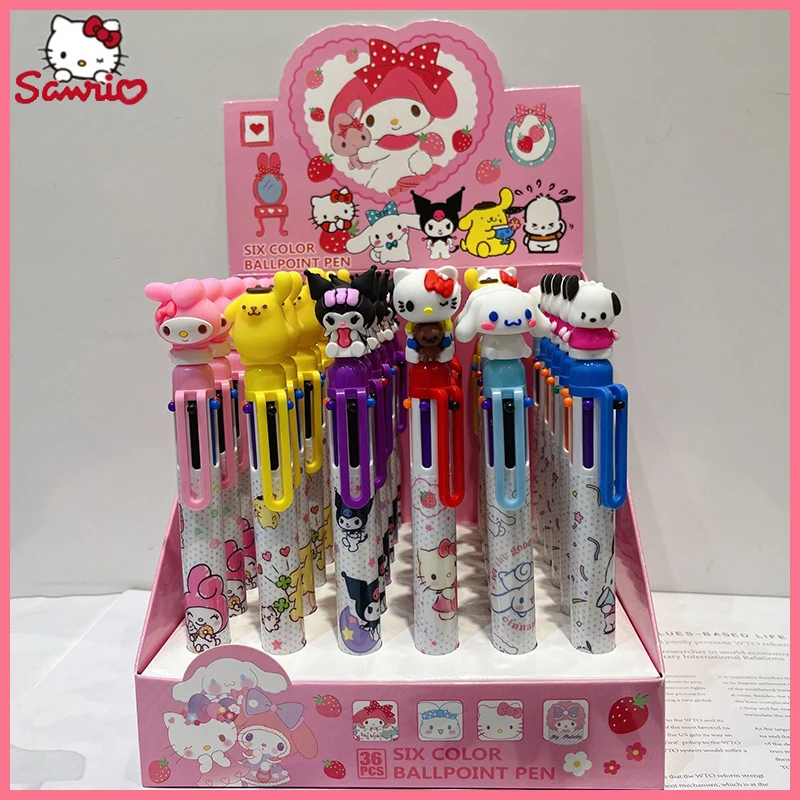 

Sanrio Hellokitty Cute Cartoon Ballpoint Pen Six Colors Melody Kuromi Student Stationery Writing Pen Hand Account Pen Color Gift