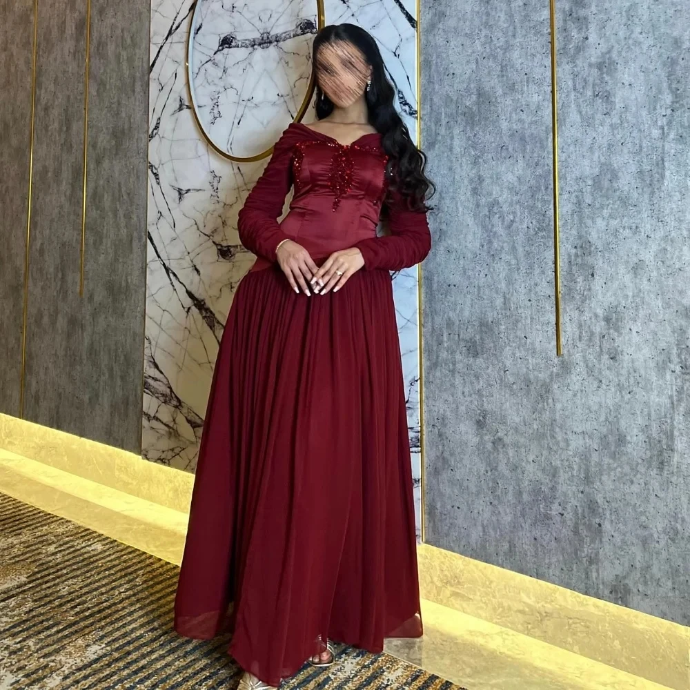 

Beaded Long Sleeves Bespoke Occasion Gown Evening Dresses Pastrol Unisex Jersey Retro Dubai Saudi Arabic Israel Prom Customized