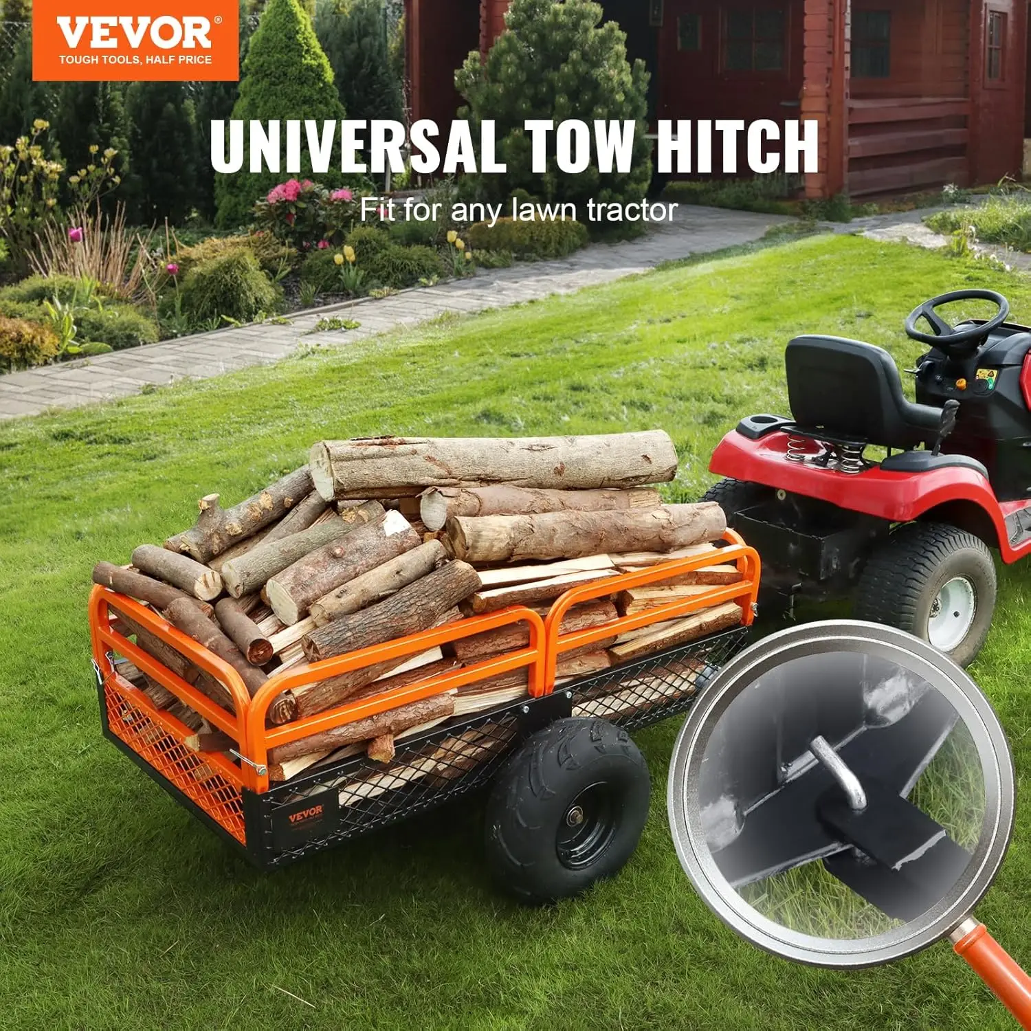 Yard Garden Trailer Cart, Heavy Duty Metal, N/A, 1500LBS Capacity 15 Cubic Feet Dump Cart