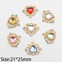 10Pcs NEW 21*25mm Heart Flat Alloy Rhinestone Buttons For Clothing Decoration Diy Crafts Headband Wedding Decoration