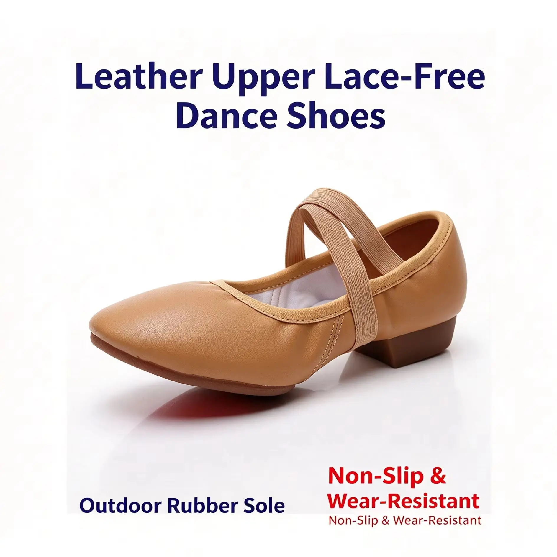 Camel 2cm heel dance shoes for women soft sole soft comfortable leather surface elastic band lightweight dance shoes new