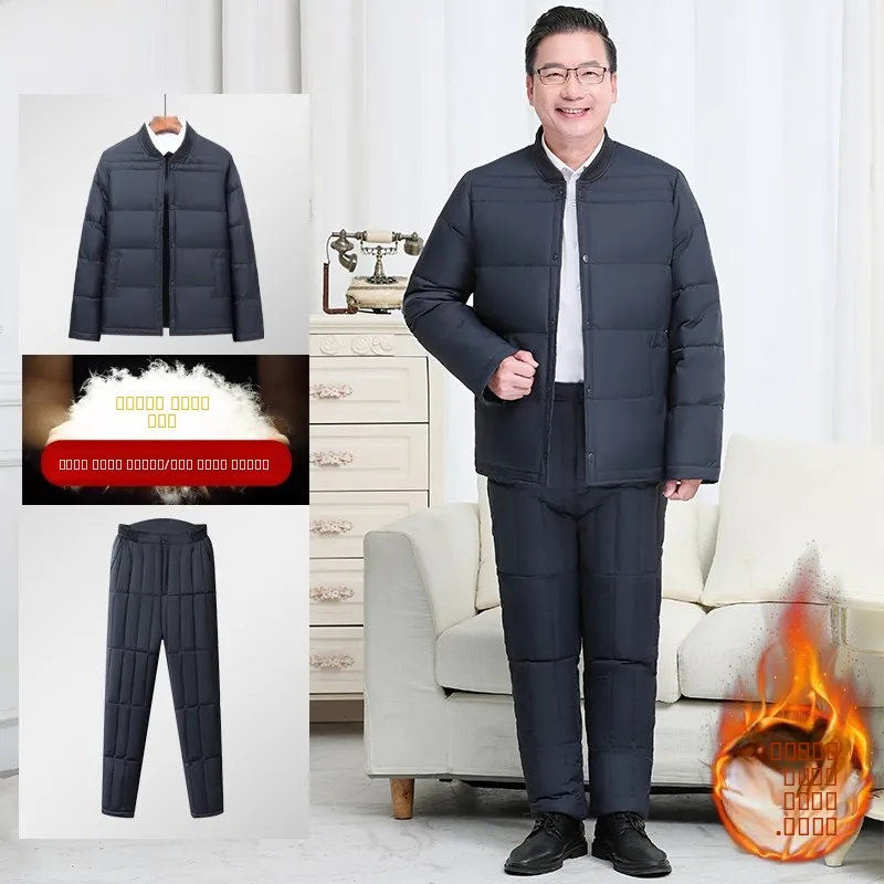 

Thiened ort down Jaet Set for Middle-Aged And ly Men Winter Warm Inner Wear with Pants Home Comfortable Padded Coat