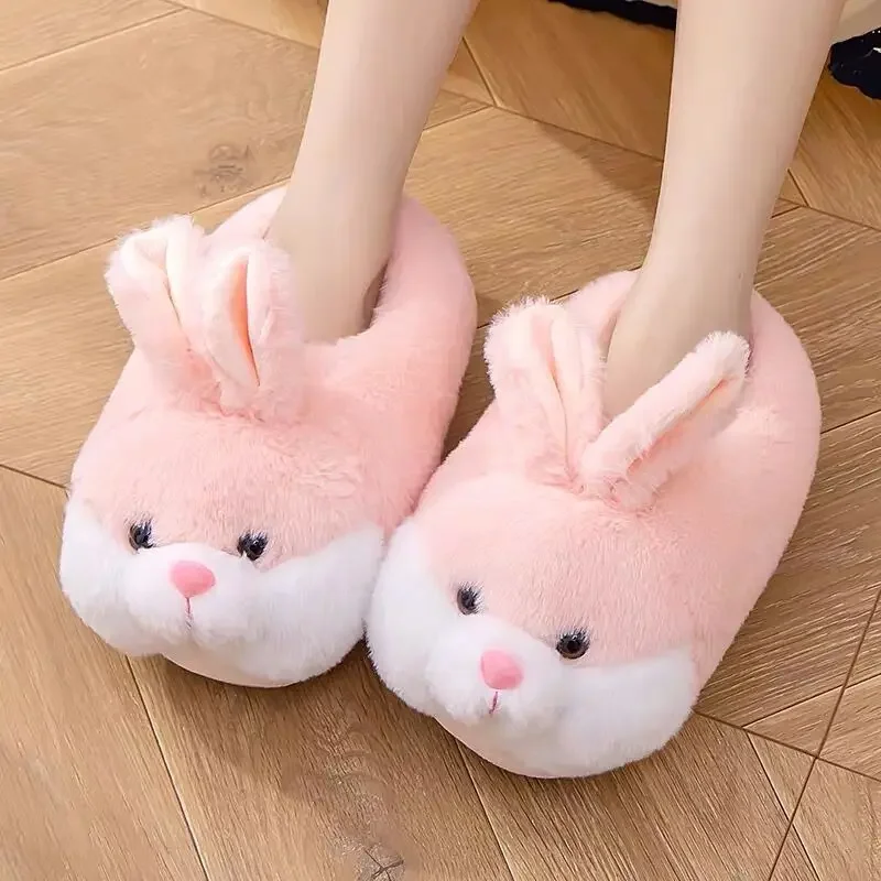 

Cute Rabbit Shoes Women Winter Slippers Warm Plush Soft Sole Girls Indoor Home Floor Slipper Pink Color Ladies Cartoon Footwear