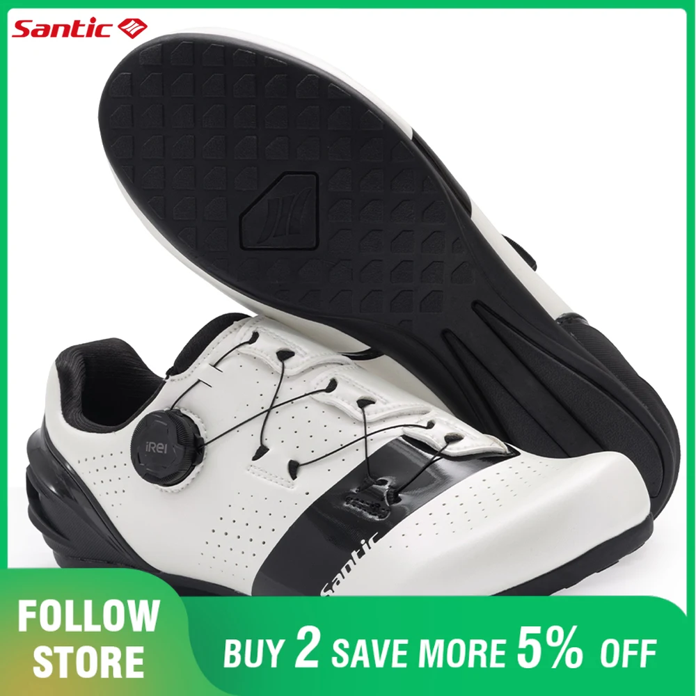 

Santic Unisex Cycling Non-Locking Flat Shoes Rubber Outsole Adjustable Auto-Lock Buckle Men Women Road Bike Sneakers Comfortable