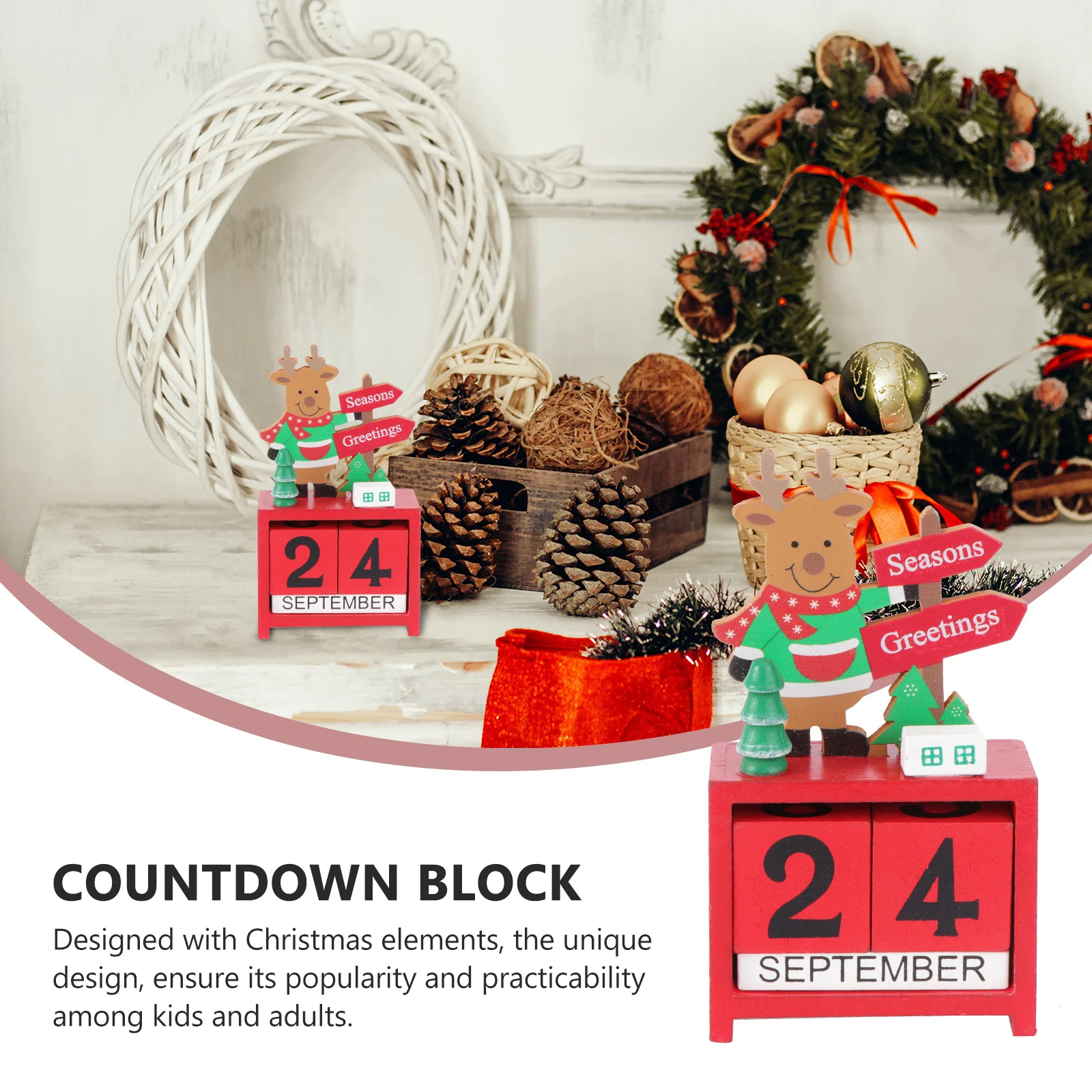 

1pc Christmas Wooden Calendar Elk Shape 3D Countdown Block Desktop Decoration For Home Office Holiday Party Diy Decor