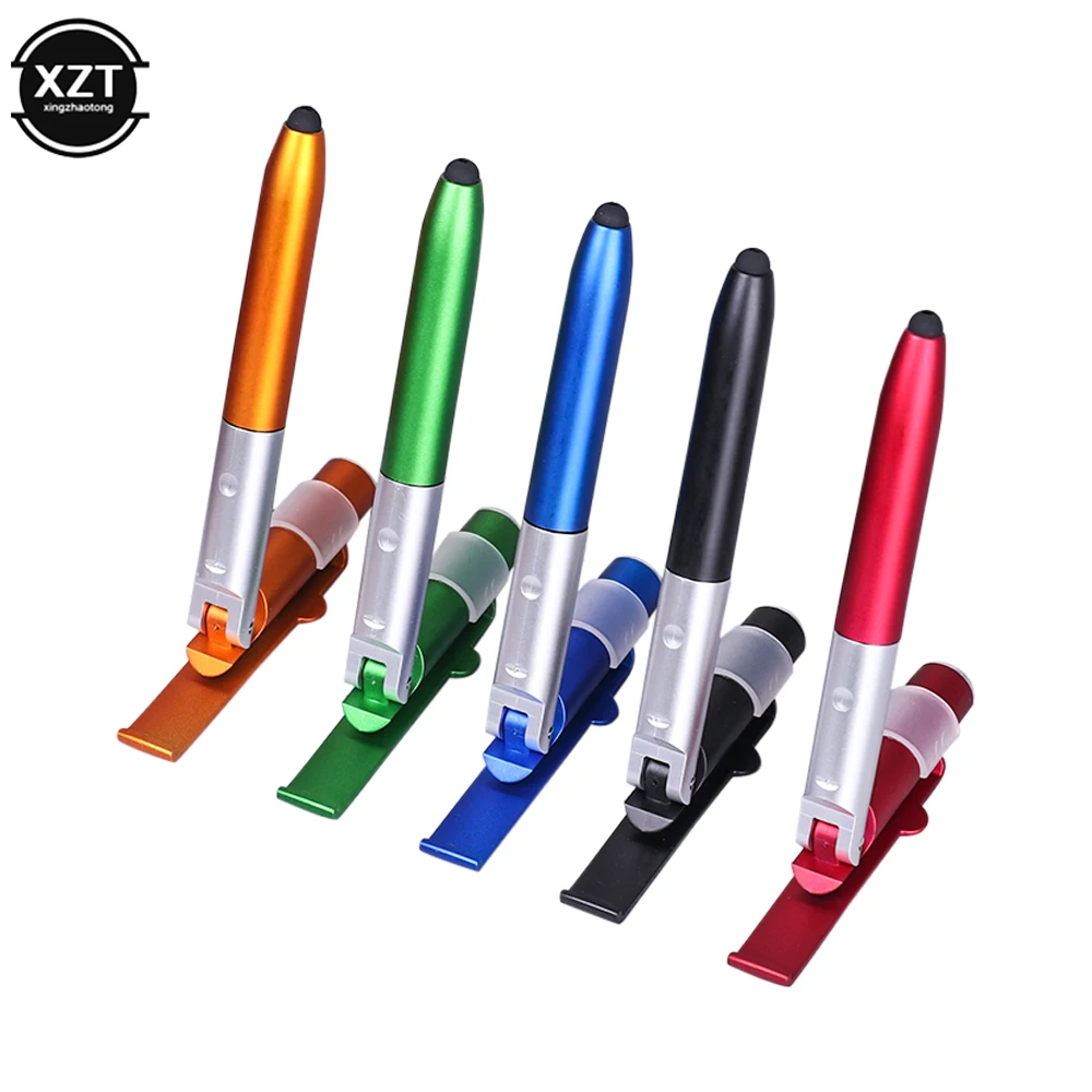 4-in-1 Folding Ball Point Pen Screen Touch Pen Miniature Capacitive Pen with LED Light for Tablet Multi-function Phone Holder