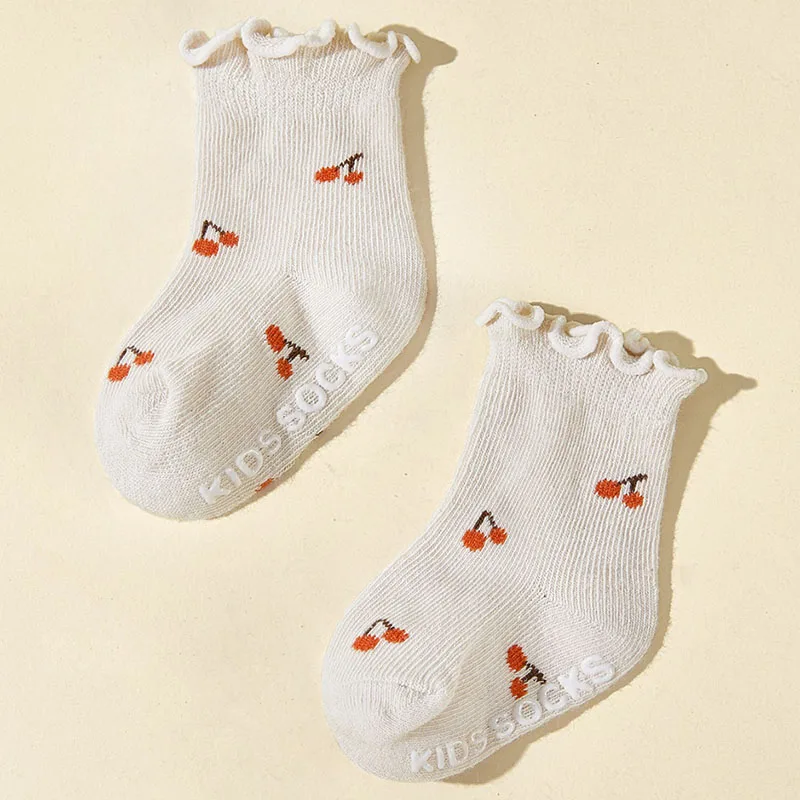 5 Pairs a Lot MILANCEL New Autumn Baby Flower Socks Kids Girls Cute Printed Fruits Floor Socks Toddler Anti Slip Adhesive Socks