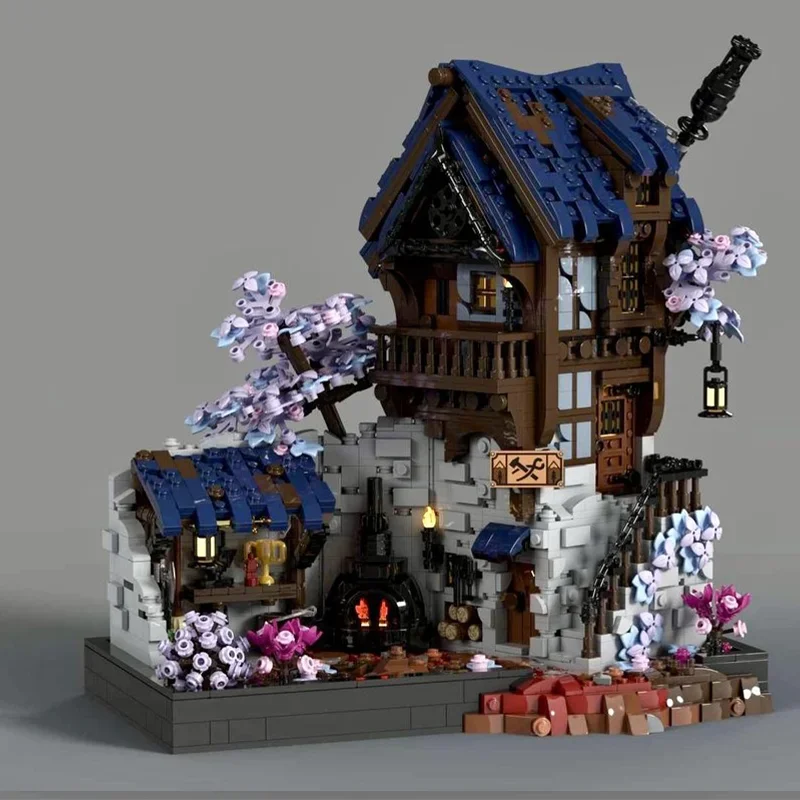 Gobricks MOC Smid Forge Huis Bouwstenen Model Middeleeuwse Fantasie Display Architectuur Bricks Montage Speelgoed Kinderen Geschenken