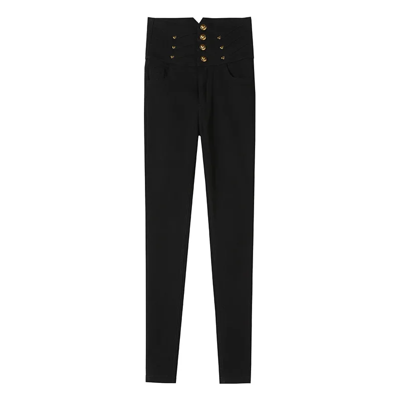 2025 Spring New Korean Fashion Pencil Pants Female Solid Color Pocket Trousers Ladies Slim Jeggings Skinny Pant Y2k Streetwear