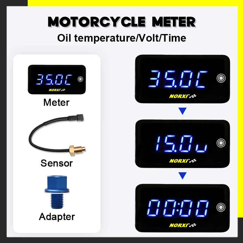 Motocykl mini 3 w 1 temperatura oleju napięcie czas kwadratowy wskaźnik cyfrowy wyświetlacz automatyczna regulacja jasności