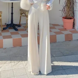 Chic White Wide Leg Pants Women Pleated Summer Loose Elegant Bottom Lady Business Streetwear Pants Mom High Waist Trousers